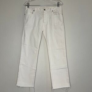 NILI LOTAN The Mott White Frayed Hem Straight Leg Jeans 2 Button Fly Designer